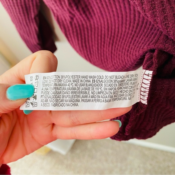 Forever 21 Waffle Knit Long Sleeve Top Maroon Sz Small - Picture 5 of 8